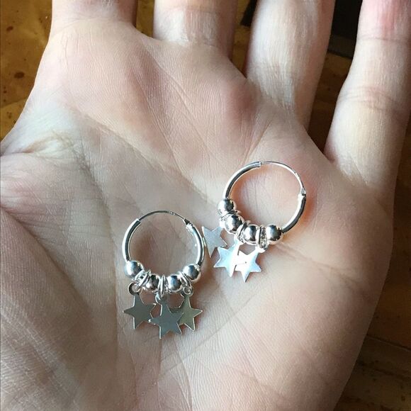 Sterling Silver Star Hoop Earrings - Picture 6 of 6